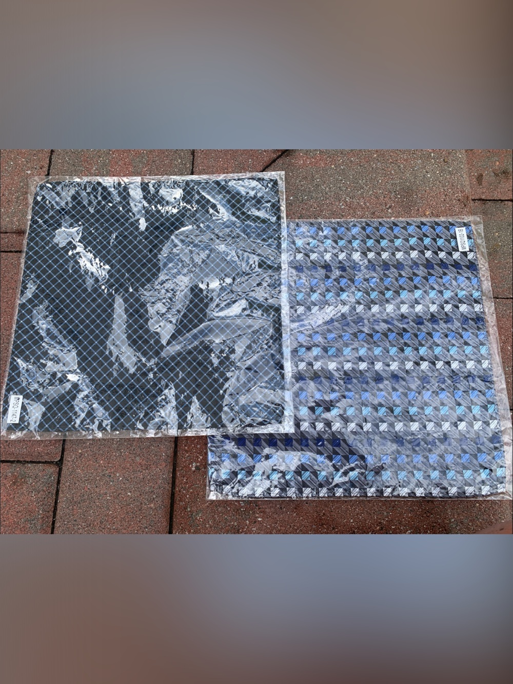 🆕- Men's Blue , Black & White Geometric Pocket Square Duo